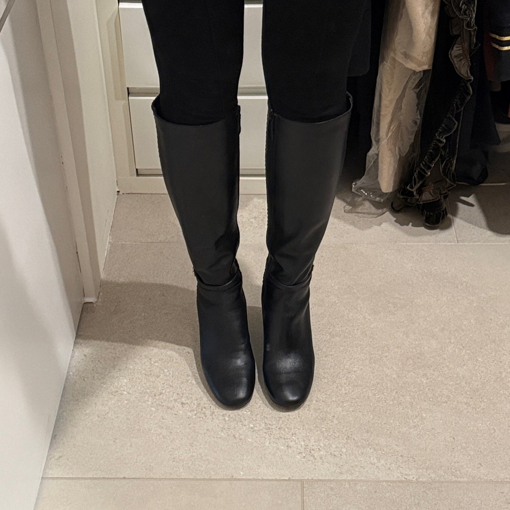 Cole Haan Black leather wedge Knee-High Boots 8.5